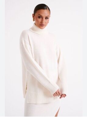 Meshki Cream Oversized Turtleneck Knit Sweater